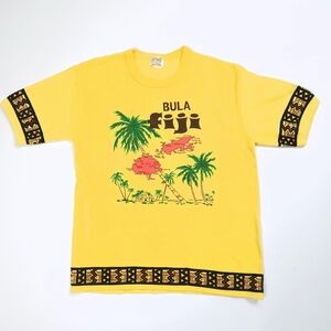Bula Fuji Bright Yellow Vintage Cotton Graphic T Shirt Mc.Poly Size 42